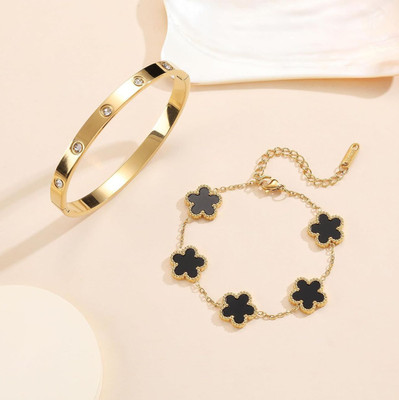 Pramadda Pure Luxury Alloy Zircon Gold-plated Charm Bracelet(Pack of 2)