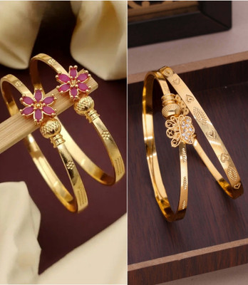 brado jewellery Brass Diamond Gold-plated Bangle(Pack of 2)