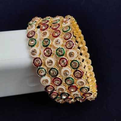 navjai Metal, Crystal, Alloy Cubic Zirconia Gold-plated Bangle Set(Pack of 4)