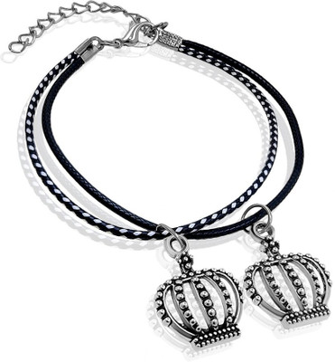 Saizen Leather Silver Charm Bracelet