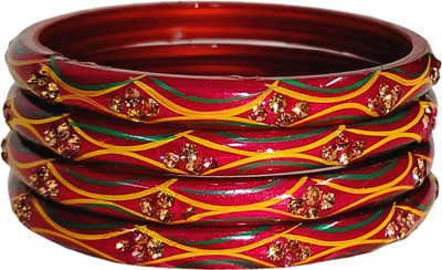 Sheetal Glass Crystal Gold-plated Bangle Set(Pack of 4)