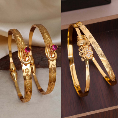 brado jewellery Brass Diamond Gold-plated Bangle(Pack of 2)