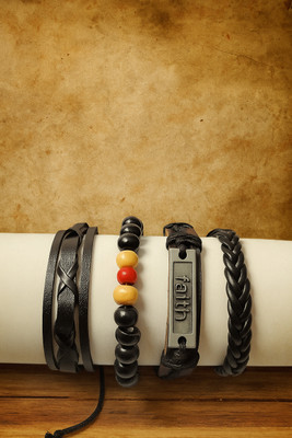 Jewelz Leather Black Silver Bracelet