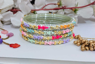 Epshitacreation Glass Diamond Bangle Set(Pack of 4)