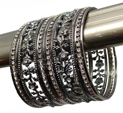 Balasundri Alloy Rhinestone Black Silver Bangle Set(Pack of 14)