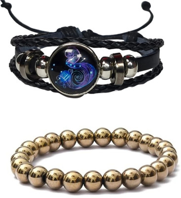 BHAGYA G Stone, Golden Pyrite, Crystal, Leather Bracelet(Pack of 2)