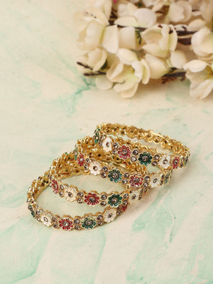 Anika's Creation Brass Cubic Zirconia Gold-plated Bangle Set(Pack of 4)