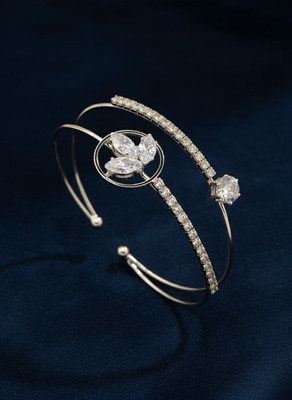 SVFANCY Stainless Steel Cubic Zirconia Silver Cuff