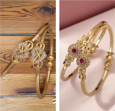 Hetshree Brass Diamond Gold-plated Bangle Set(Pack of 4)