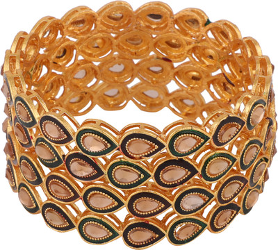 Mode Mania Brass Cubic Zirconia Gold-plated Bangle Set(Pack of 4)