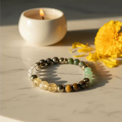 HEALINGGEMS Pyrite, Stone, Green Aventurine, Amethyst, Crystal, Tiger's Eye, Citrine, Green Jade Bracelet