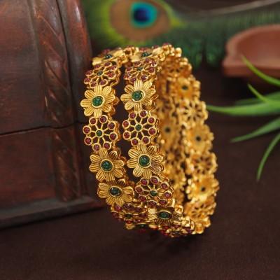 OrnaDzn Zevellery Alloy Beads Gold-plated Bangle Set(Pack of 2)