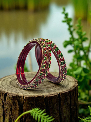 H M SAKHIYA CREATION Stone, Crystal, Glass Diamond, Crystal Gold-plated Bangle Set(Pack of 4)