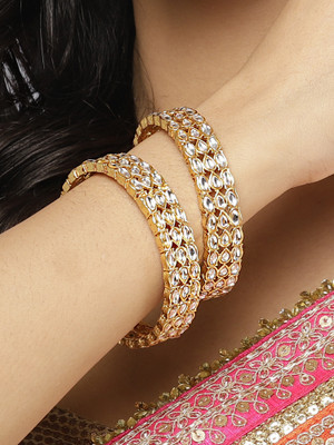 Karatcart Alloy Crystal Gold-plated Bangle Set(Pack of 2)