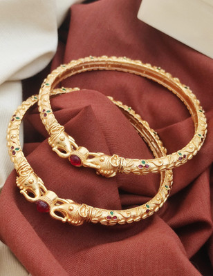 DH JEWELLS Alloy Cubic Zirconia, Diamond Gold-plated Bangle Set(Pack of 2)
