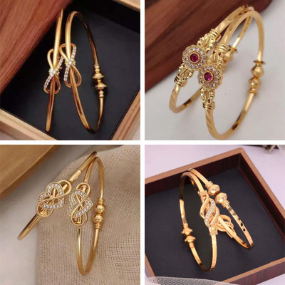 Sangria Brass Diamond Gold-plated Bangle Set(Pack of 4)