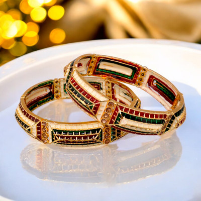 Lucky Jewellery Alloy Gold-plated Bangle Set(Pack of 2)
