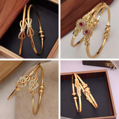 Parisal Brass Diamond Gold-plated Bangle Set(Pack of 4)