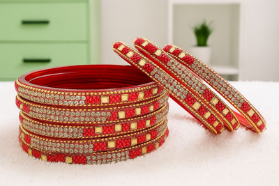 zeefashion Stone, Glass, Red Crystal Bangle(Pack of 8)