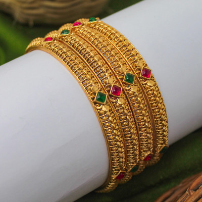Chigold Alloy Ruby Gold-plated Bangle Set(Pack of 4)