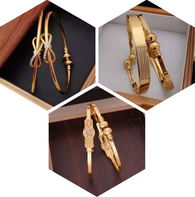 VEDDAA Brass Diamond Gold-plated Bangle Set(Pack of 3)
