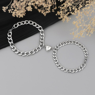 JS Enterprises Stainless Steel Silver Bracelet Set(Pack of 2)
