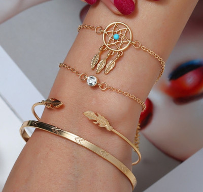 Nehdal Alloy Cubic Zirconia Gold-plated Bracelet Set(Pack of 4)