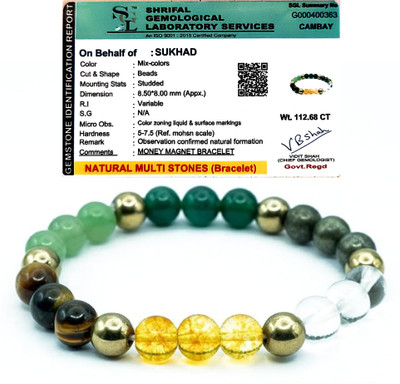 SUKHAD Golden Pyrite, Tiger's Eye, Clear Quartz, Green Jade Agate Bracelet