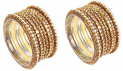 Alzawiah Brass Cubic Zirconia Gold-plated Bangle Set(Pack of 16)