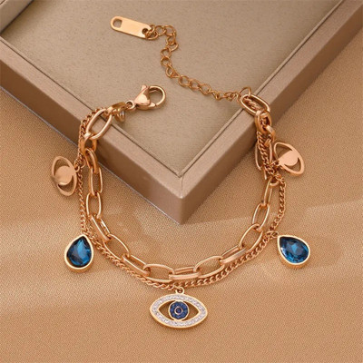 Divastri Metal, Alloy, Evil Eye, Stainless Steel Gold-plated Charm Bracelet