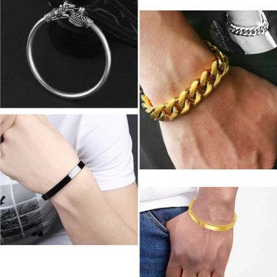 HouseOfCommon Alloy Titanium, Sterling Silver, Gold-plated Bracelet Set(Pack of 4)