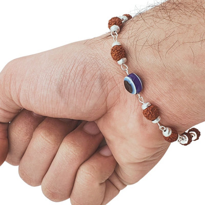 HAPPY CREATION Rudraksha, Evil Eye Silver Kada