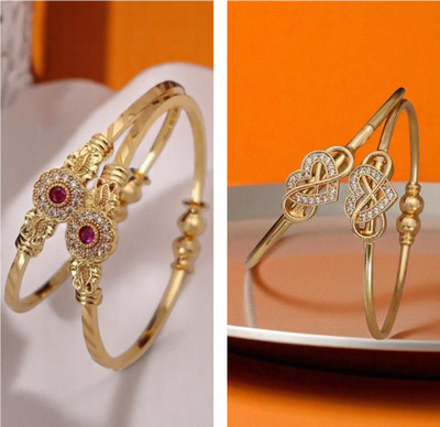 Hetshree Brass Diamond Gold-plated Bangle Set(Pack of 4)