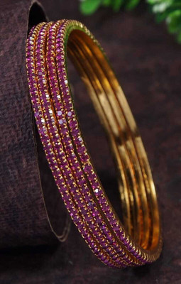 Atulya Brass Cubic Zirconia Gold-plated Bangle Set(Pack of 4)