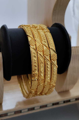Ruby Tex Brass Beads Gold-plated Bangle Set(Pack of 2)