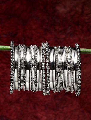Shining Diva Metal Silver Bangle Set(Pack of 40)