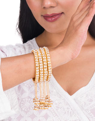 Mamon Creations Metal, Alloy Gold-plated Bangle Set(Pack of 4)