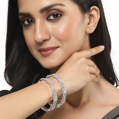 KALKA TRADERS Brass Diamond Silver Bangle Set(Pack of 2)