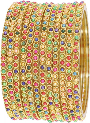 ZULKA Glass Pearl Bangle Set(Pack of 12)