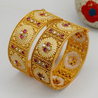 Panini Jewels Copper Diamond, Ruby Gold-plated Bangle Set(Pack of 2)