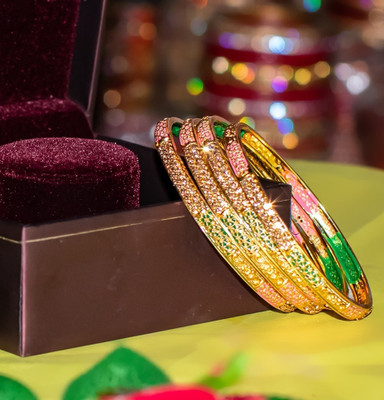 Anshi Creations Brass Gold-plated Bangle Set(Pack of 4)