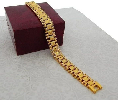 Aksha Collection Brass, Stainless Steel, Leather Gold-plated Bracelet