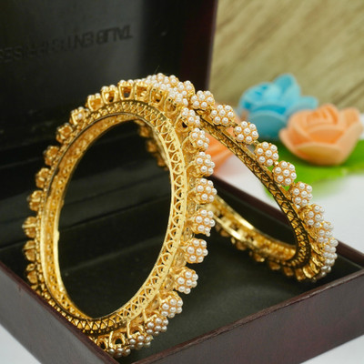 Panini Jewels Alloy Pearl Gold-plated Bangle Set(Pack of 2)