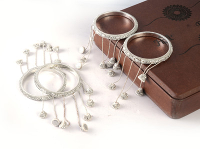 Oak Brass Crystal Gold-plated Bangle Set(Pack of 4)