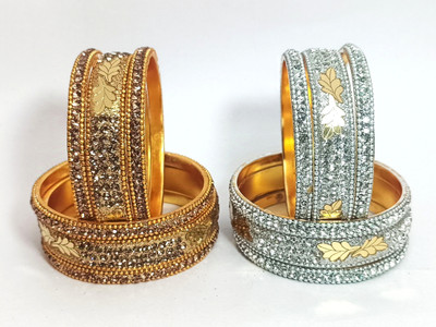 AAHANA Metal Zircon Gold-plated Bangle Set(Pack of 12)
