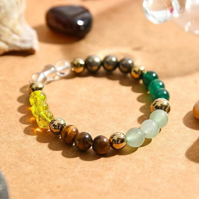 SUKHAD Golden Pyrite, Tiger's Eye, Clear Quartz, Green Jade Agate Bracelet