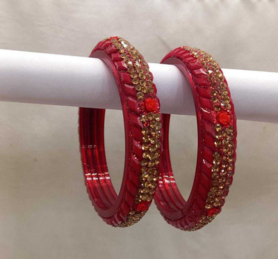 CHURA KING Glass Cubic Zirconia Bangle Set(Pack of 2)