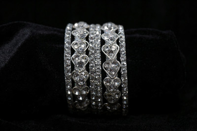 zhcp Metal Cubic Zirconia, Zircon Silver Coated Bangle Set(Pack of 6)
