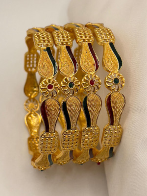 Bajrang Brass, Copper Cubic Zirconia Gold-plated Bangle(Pack of 4)