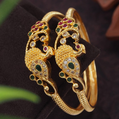 Atulya Brass Cubic Zirconia, Diamond Gold-plated Bangle Set(Pack of 2)